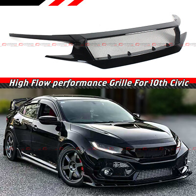 #ad FOR 16 21 HONDA CIVIC 10TH GLOSSY BLACK HIGH FLOW PERFORMANCE FRONT GRILLE GRILL $99.95