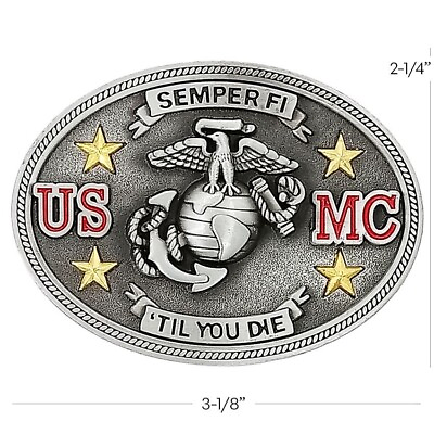 #ad USMC Semper Fi US MARINE CORPS Logo Belt Buckle TIL YOU DIE $8.91