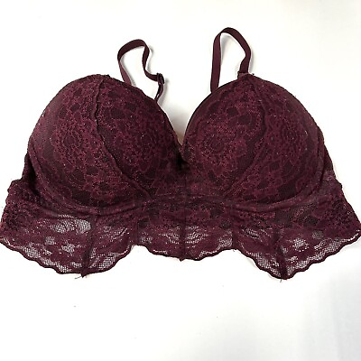 #ad PINK Victorias Secret Small Lace Bralette Pushup Bra Purple Lace Padded #0903 $7.77