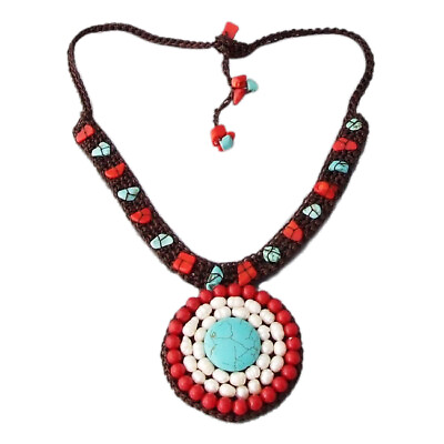 Dramatic Organic Round TQ Pearl Coral Pendant Necklace $21.59