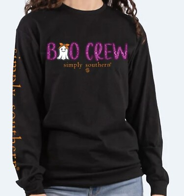 #ad Simply Southern Hey Boo Crew Halloween Graphic Long Sleeve T Shirt Size Small $12.00