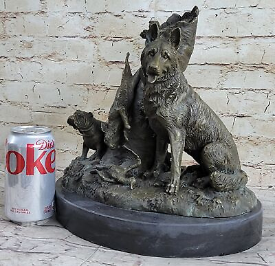 #ad 100% Solid Bronze Sculpture Statue Hunting Dogs English Bulldog Shepherd Dog  $279.65
