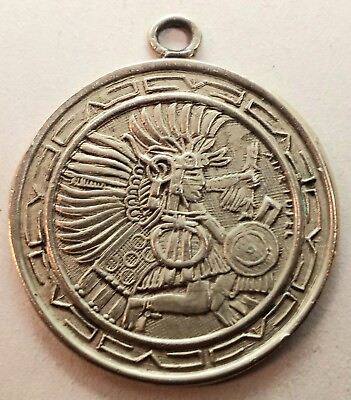 #ad Vintage Aztec Mayan Warrior Pendant Medallion $100.00