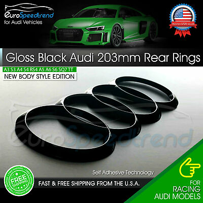 AUDI Rear Rings Gloss Black 203mm Trunk Lid Emblem Badge Logo A4 S4 A5 S6 A6 Q5 $26.65