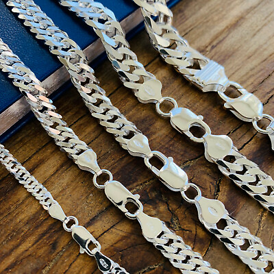 #ad Real Solid 925 Sterling Silver Double Cuban Mens Boys Chain Bracelet or Necklace $55.99