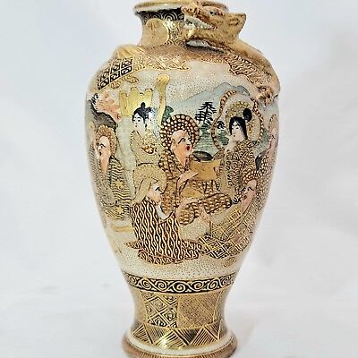 #ad Antique Meiji Era Japanese Satsuma Gold Dragon Vase Signed by Shimazu clan $360.00