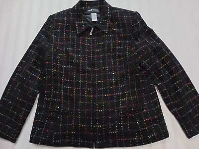 #ad Sag Harbor Petite 14P Women#x27;s Black Rainbow Speckled Zip Jacket Lined Pocket $15.99