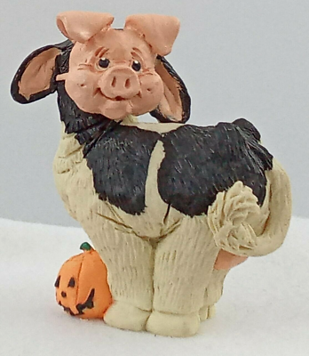#ad Enesco Kathy Wise Cow White Black Dairy Pig Smiling Mask Pumpkin Udders 3.5 in $59.99