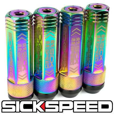#ad SICKSPEED 4 PC NEO CHROME 92MM EXTENDED CAPPED 3 PC STEEL LUG NUTS 12X1.5 L01 $23.95