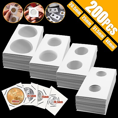 #ad 200 4 Sizes Coin Holder Cardboard Mylar Paper Flip 2x2 for Collection Album Book $14.98