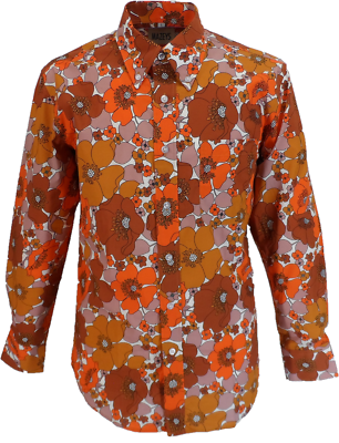 #ad Mens 70s Mens Copper and Brown Psychedelic Floral Shirt GBP 39.99