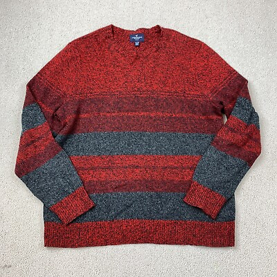 American Eagle Outfitters Pullover Knit Sweater Men#x27;s XXL Red Gray Striped $18.95