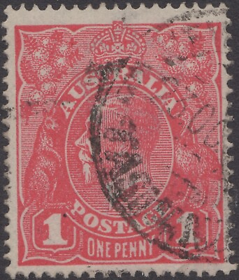 #ad Australia KGV 1d red SW VIII 14 quot;thin ONE PENNYquot; used 2 AU $19.99