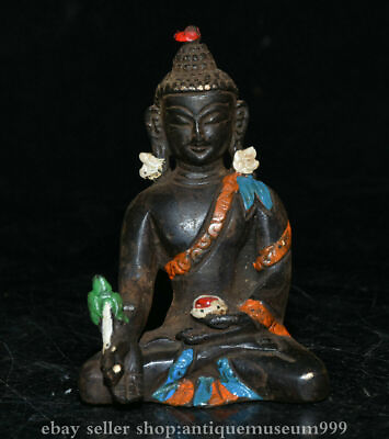 #ad 3.4quot; Old Tibet Meteorite Iron Shakyamuni Amitabha Buddha Statue Sculpture $83.16
