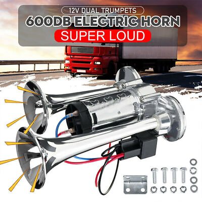 600DB Dual Trumpets Super Loud Car Electric Air Horn Truck Boat Train Speaker US $21.89