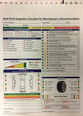 Multi Point Vehicle Automotive Inspection Forms • #7291 • Qty. 250 • 2 Part $44.00