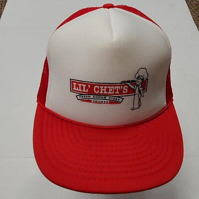 #ad NWOT Lil#x27; Chet#x27;s Fresh Dough Pizza amp; Chicken Red White Snapback Trucker Hat Cap $29.76