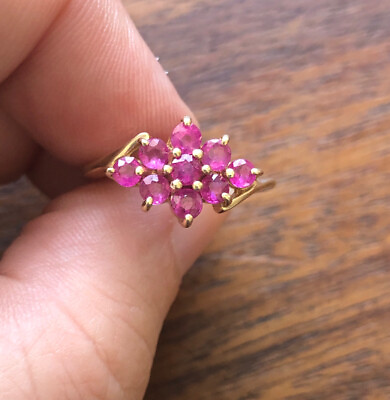 #ad 14k Solid Yellow Gold Cluster Ring Natural Pink Tourmaline Sz 7 $265.00