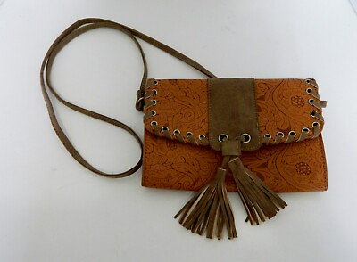 #ad Brown Faux Printed Leather Envelope Style Shoulder Ladies Purse Handbag Tassels $19.88