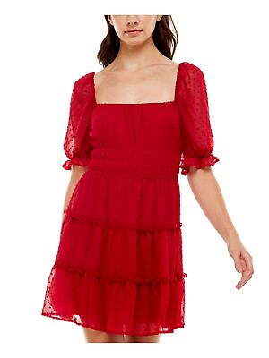#ad TRIXXI Womens Red Lined Pouf Sleeve Square Neck Short Party Fit Flare Dress M $2.54