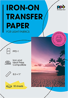 #ad PPD 50 Sheets Inkjet Premium Iron On Light T Shirt Transfers Paper LTR 8.5x11  $50.85