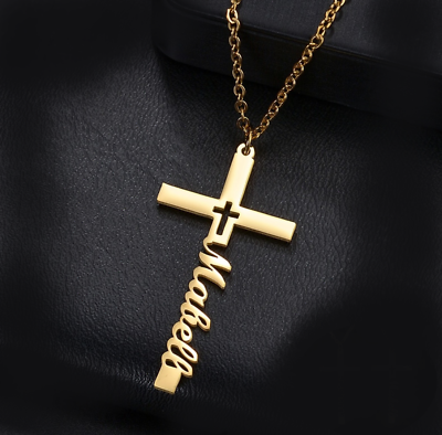 Custom Name Necklace Cross Jewelry Pendant Stainless Steel Gold Silver Men Women $17.89