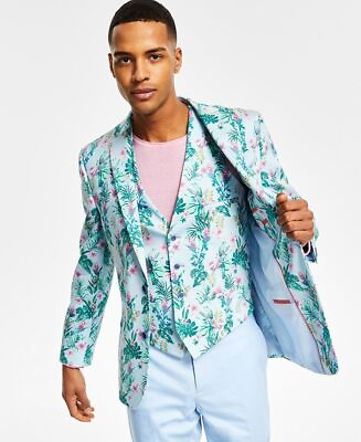 BAR III Men#x27;s Slim Fit Floral Print Suit Jacket 44R Blue Sport Coat $18.48