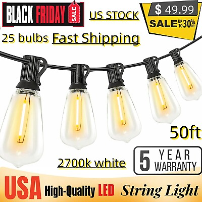 #ad Outdoor Christmas LED String Lights Waterproof 25 LED Crystal Globe Light 50FT $23.00