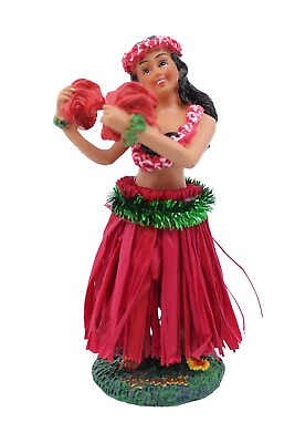 #ad #ad Hawaiian Hula Lady with #x27;Uli#x27;uli Mini Dashboard Doll 4quot; Car Doll Red Skirt $12.76