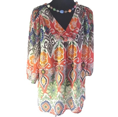 #ad Tribal Peasant Womens Blouse Small Long Sleeve Boho Hippie Relaxed Top $16.09