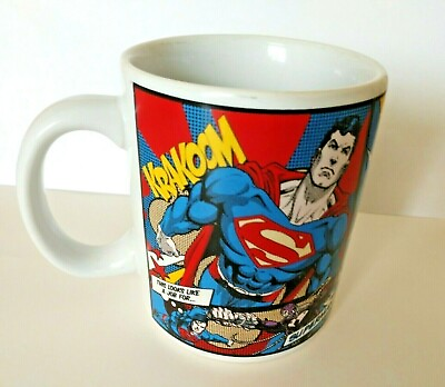 Superman Large Coffee Cup Mug Classic Comic Strip Art RARE $14.99