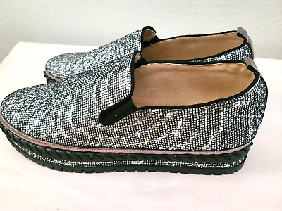 #ad JOLIMALL BLACK amp; SILVER GLITTER SLIP ON LOAFER SHOES SIZE 11 $39.90