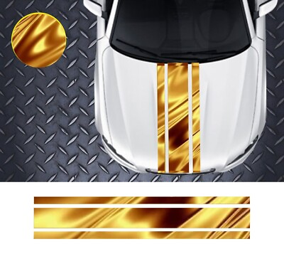 Chrome Gold Hood 3 Stripe Decal Vinyl Sticker Racing Sport Universal #E DJC A $32.00
