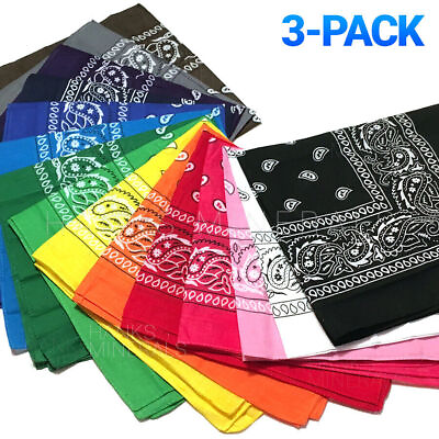#ad #ad 3 Pack Bandana 100% Cotton Paisley Print Double Sided Scarf Head Neck Face Mask $4.98