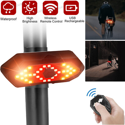 #ad Bicycle Tail Light USB Rechargeable Turn Signal Safety Warning Lamp with Remote $12.90