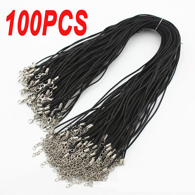 #ad 100 PCS Necklace Rope Wax Leather Cord With Lobster Clasp DIY Jewelry Pendants $10.45