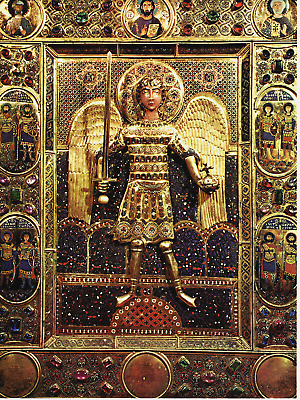 #ad 1970 VINTAGE PRINT Russia Gold Icon Archangel Michael Emperor Justin II 6th Cent $24.88