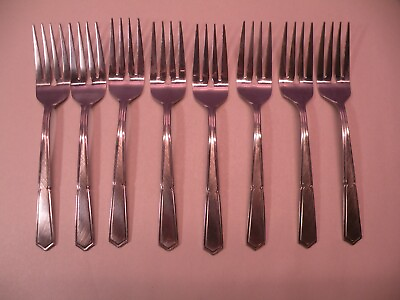 Set Of 8 Rogers Co. CRESTVU Stanley Roberts Stainless Salad Forks 6 3 8 GC4 #ad $16.79