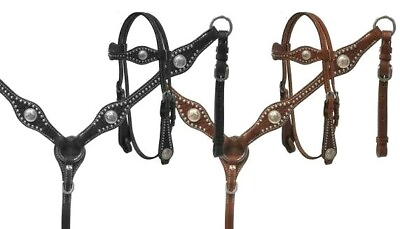 #ad Western Saddle Horse Leather Tack Set Bridle Breast Collar Reins Brown or Black $79.92