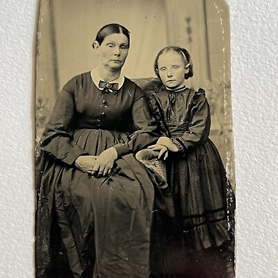 #ad Antique Tintype Photograph Adorable Little Girl With Grandmother Family $16.95