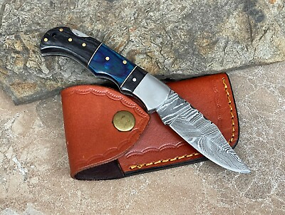 Handmade Damascus Folding Pocket Knife With Small Defects 6.5quot; See Description $10.99