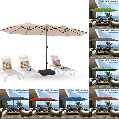 15ft Patio Large Umbrella Double sided Market Crank Outdoor Garden Parasol Shade $139.99