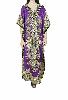 #ad Women#x27;s Kaftan Light Viscose Kimono Purple Kaftan Night Wear Dress Maxi Style $14.06