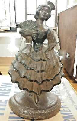 #ad Vintage Cast Iron Hubley Spanish Girl Doorstop Lady with Fan 193 $249.00
