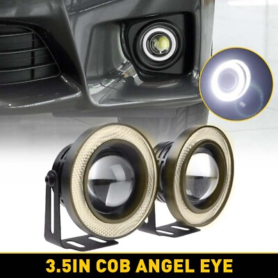 #ad 2X 3.5 Inch Round LED Fog Light Spot Driving Lamp w Blue Angel Eyes Halo Ring J $20.99
