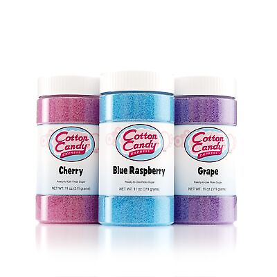 Floss Sugar Variety Pack with 3 11oz Plastic Jars of Cherry Blue Raspberry... $26.42