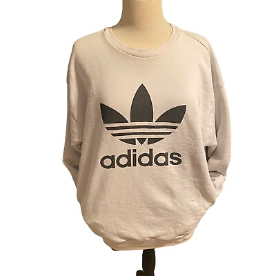 Adidas Originals White Black Trefoil Logo Crewneck Sweatshirt Sz M W Pockets #ad $16.99