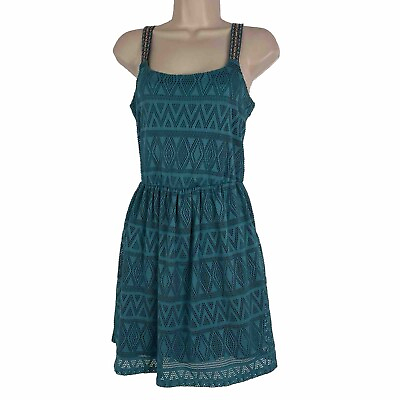 #ad Trixxi Dress Women#x27;s Small Above Knee Mini Sheath Sleeveless Lace Lined Teal $24.99