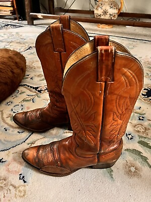 #ad Justin Boots Men#x27;s Size 7 1 2 D Tan Brown Leather Western Cowboy 2497 $27.00