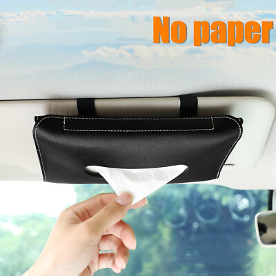#ad Car Tissue Box Towel Sun Visor Tissue Box Holder PU Leather Storage Accessories C $7.58